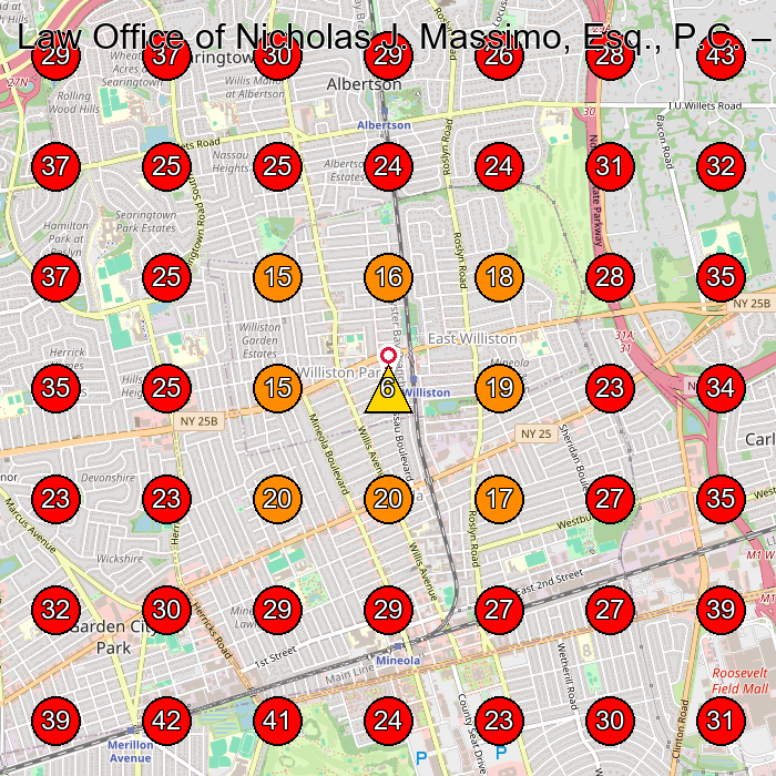 Law Office of Nicholas J. Massimo, Esq., P.C. GeoGrid visibility map for Personal Injury Attorney in Mineola